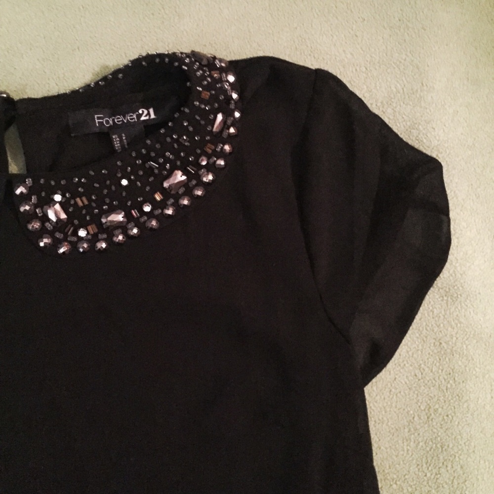 Forever 21 Black Collared Blouse Tee